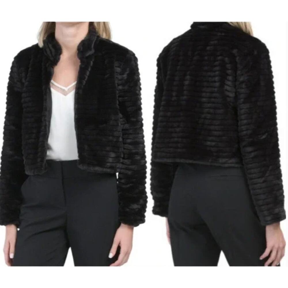 Betsey Johnson Black Faux Fur Cropped Jacket